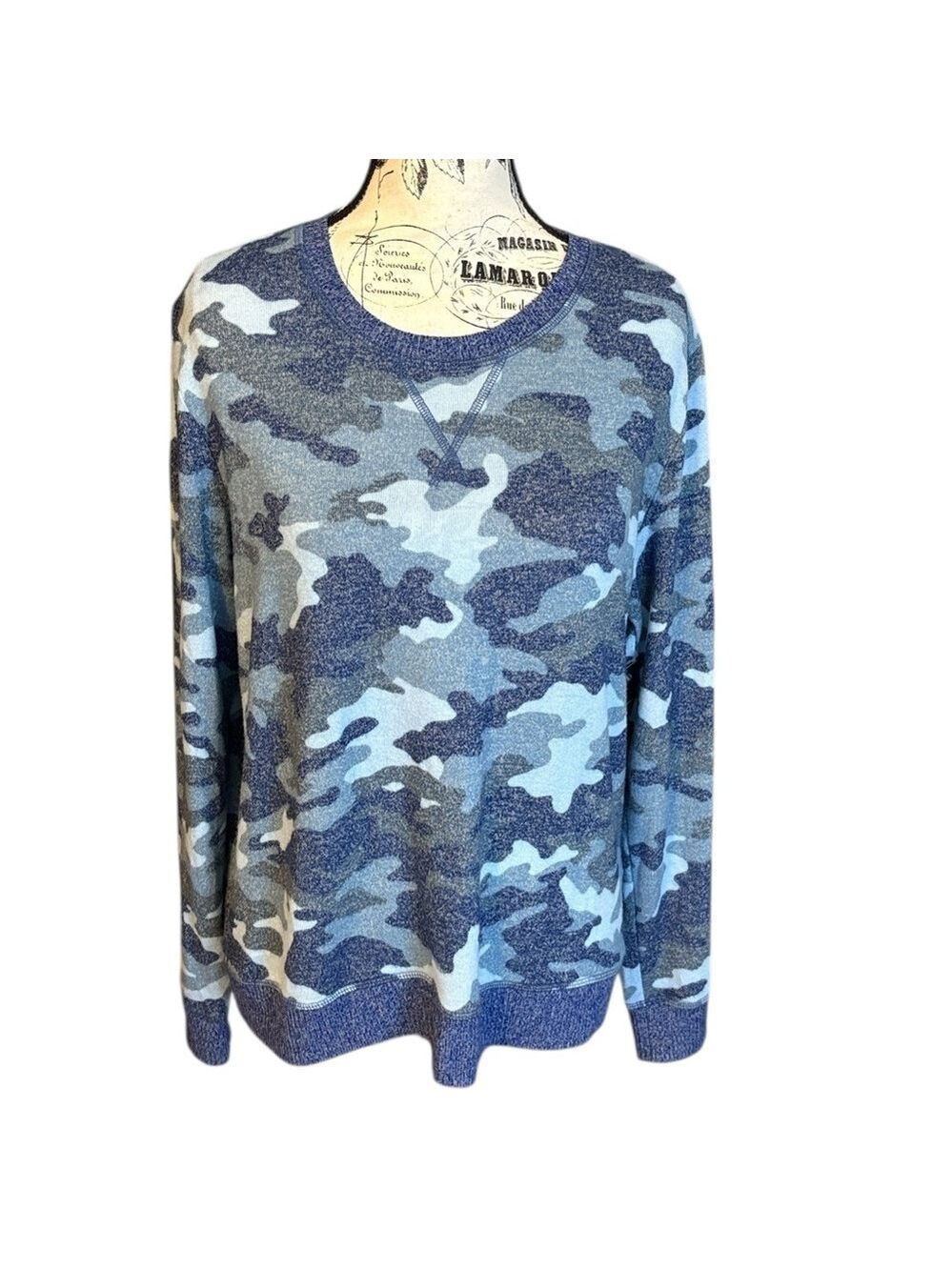 Lucky Brand Women’s Camouflage Sweater Crewneck Blue Size L New